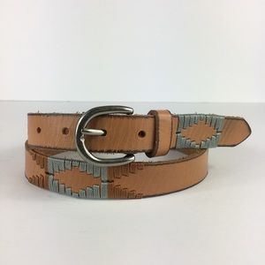 Vintage Brown Leather Belt with Woven Detail